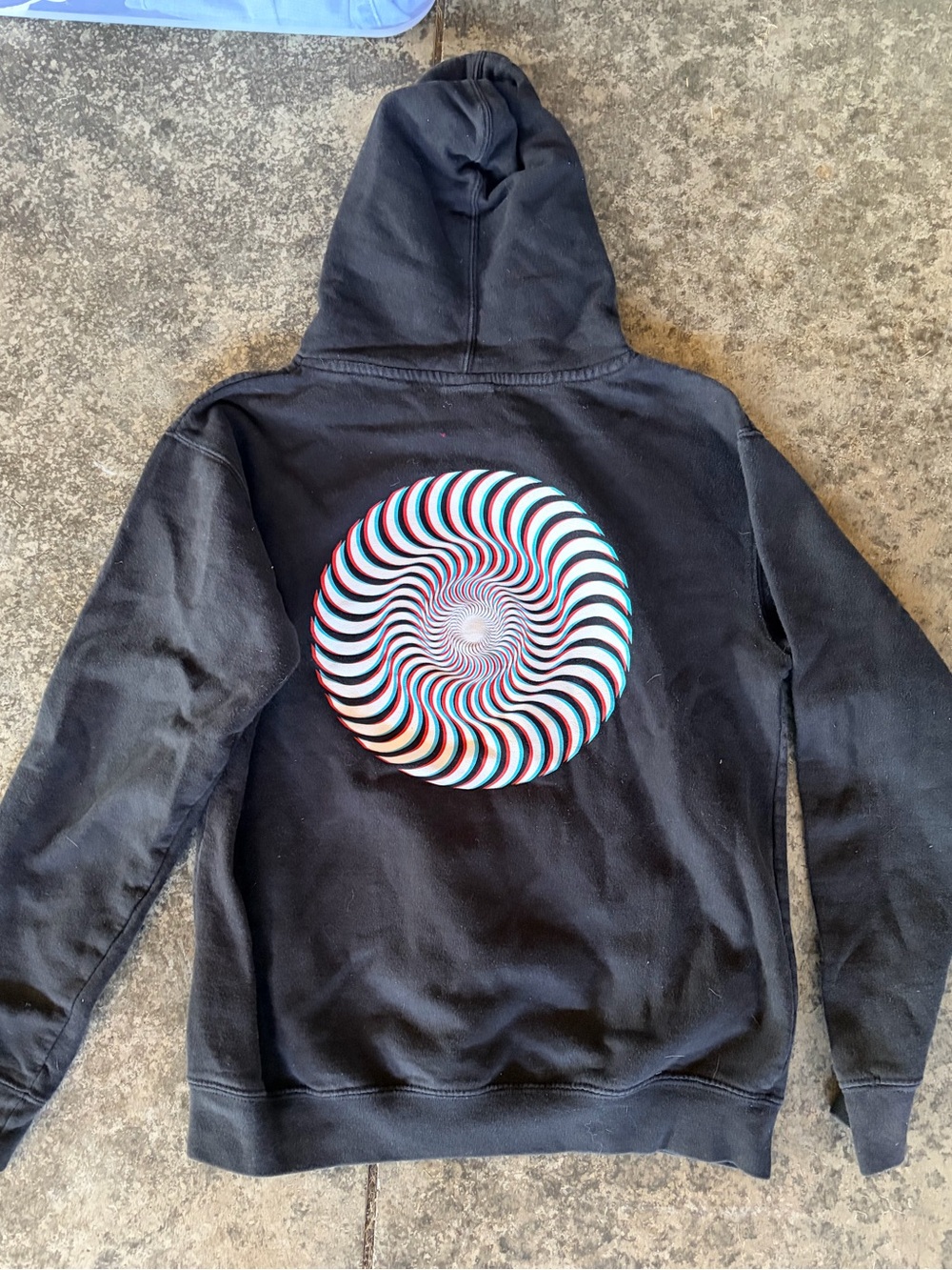 Spitfire Black Hoodie with Red/Blue/White Spiral Graphic